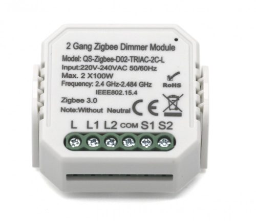 SMARTZILLA Tuya Zigbee 2 csatornás kapcsoló okosító dimmelhető funkcióval