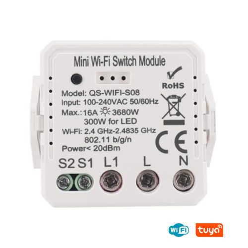 SMARTZILLA Tuya WIFI kapcsoló és dugalj mögé rejthető 1 csatornás okosító, mini